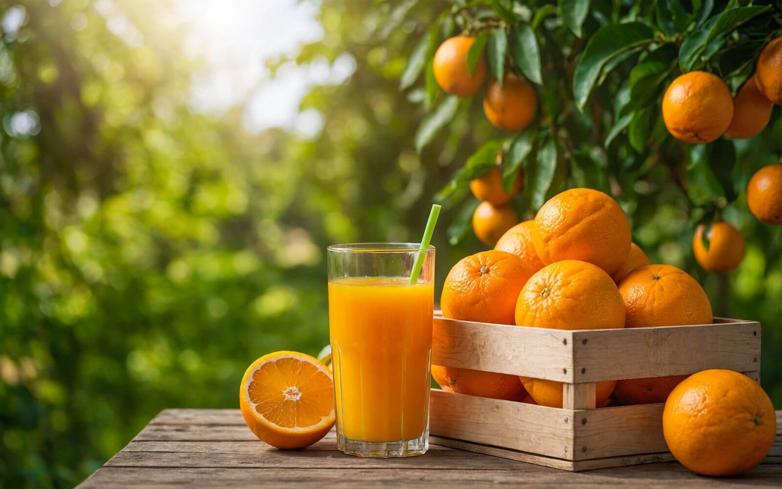 Orange juice and orange plants_ Image by Bongrak Art via Shutterstock
